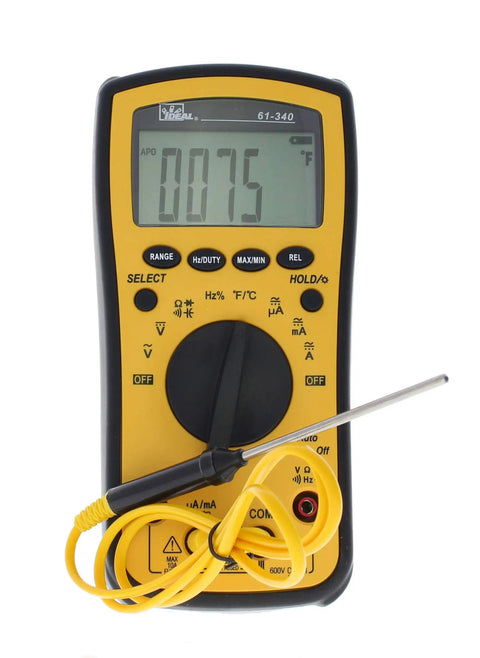 Test Pro Digital Multimeter With TRMS Temperature Capacitance Hz Backlit Display CAT III 600V showing measurement