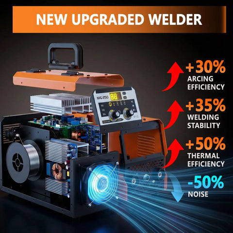 Super Tough 3-In-1 Mig Stick Welder With Lift Tig And Flux Core For Metal Repair and DIY Projects Featuring Smart Sync Control Led Display inside view showcasing components.