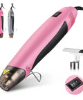 Dual Temperature 400W Mini Heat Gun With Reflector Nozzle 250C/450C, pink design, 5.9 Ft Cord, fast heating controls.
