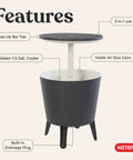 Modern Outdoor Bar Table With Built In 7.5 Gallon Beer And Wine Cooler For Backyard Gameday Parties And Poolside Hangouts A Portable Pop Up Bar With Hidden Cooler Lid Lifts For Quick Drinks On The Deck And Chill Vibes Dark Grey features diagram