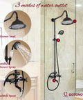 Oil Rubbed Bronze Shower System with 8 Inch Rain Shower Head Two Handle Brass Faucet Three Function Diverter Tub Spout