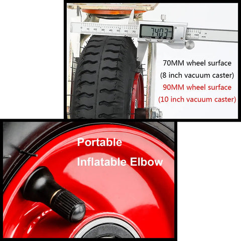 Set Of Four 10 Inch Heavy Duty Rubber Casters Smooth Rolling Tubeless Swivel Wheels With Double Ball Bearings Knockout Steel Plates Built Different For Tool Carts 660 Lb Capacity measuring 10 inch vacuum caster and valve