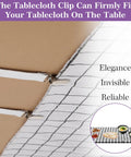 5 Pack Adjustable Elastic Tablecloth Clips With Covert Straps No Tools Needed attached to table showing clip detail