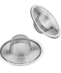 2 Pack Heavy Duty Stainless Steel Sink Strainer Pair showing mesh design, ideal as no clog hair catcher for kitchen or bathroom.