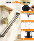 Rock Solid 3 Foot Adjustable Pipe Handrail For Indoor Outdoor Stairs Heavy Duty Wall Mounted Metal Safety Grab Bar Supporting 440 Lbs With No Sweat Setup For Bathrooms And Porches installation guide with black steel handrail and wooden shelf.
