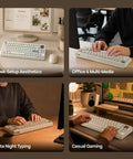 Slick Retro Wireless Mechanical Keyboard Featuring Hot Swap Switches And Compact Display Screen For Epic Gamer Desk Setup With Dope Typing Feel Rad Fern Green Color Palette Cool Workspace Essential, used in modern office and casual gaming.