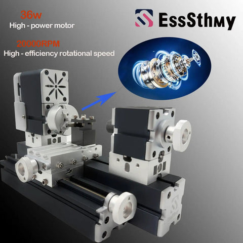 EssSthmy Height Enhanced Mini Lathe Machine 50mm Center Height 36W with high-efficiency motor for precision metal and wood projects.