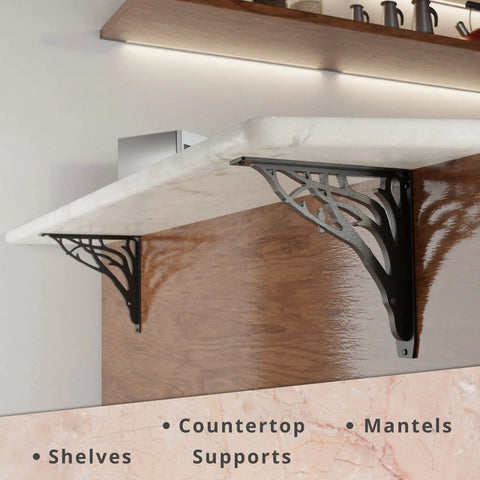 Heavy Duty Shelf Bracket Kit 12 x 12 Inch Set of Two, Cast Iron Finish for Wood Shelves and Mantel Mounting, over 500 Lb Capacity