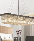 Rectangular Black Crystal Chandelier Pendant Light For Dining Room And Kitchen Island, modern design with K9 crystals