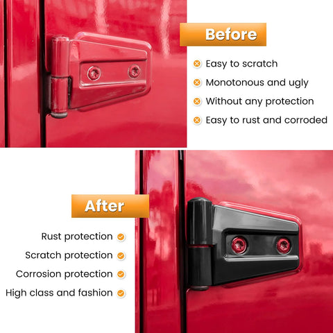 Installed 8-piece door hinge cover trim set for Jeep Wrangler JK/JKU (2007-2018), black exterior accessory by Amazon