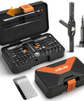 78 In 1 Magnetic Ratchet Screwdriver Set With Detachable T Handle And Diamond Faceted Grip, displayed with organized bits and tools.