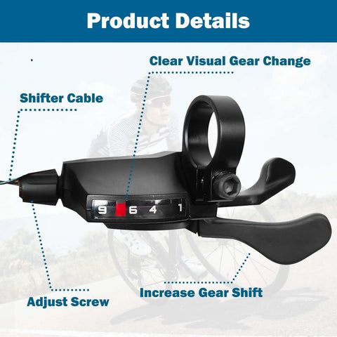9 Speed Right Thumb Gear Shifter For Mountain, Road, Folding And Commuter Bikes With Visual Window And Inner Cable, 81 Inch