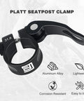 Lightweight Aluminum Alloy Bike Seat Post Clamp With Quick Release Collar for 31.8mm posts, black with corrosion resistance icons
