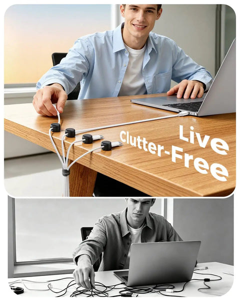 Ultimate Cable Management Kit With 10 Magnetic Rotatable Clips organizing cords on a desk for home office clutter-free space