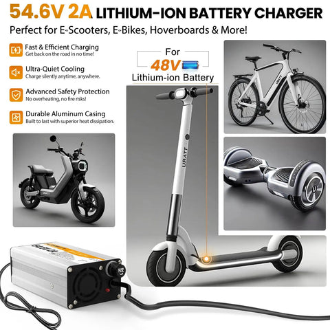 54.6V 2A Charger For 48V Lithium Ion Battery Electric Bike Charger Electric Scooter Charger Hoverboard Charger Replacement Charger With Six Connectors