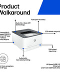 Wireless Black And White Office Printer For Small Teams With Auto Duplex Printing Fast 35 PPM Great For Up To Seven Users Pro Grade Quality For Reports And Documents Reliable LaserJet Style Workhorse shown with features labeled