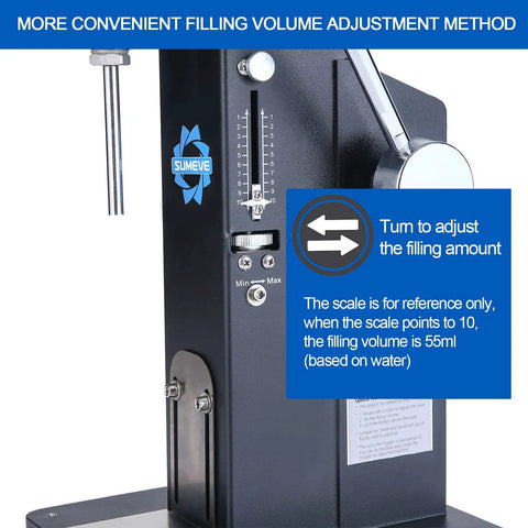 Top Notch Manual Bottle Filler Machine For Hydrating Serums And Viscous Lotions 5 To 55 Ml Capacity with volume adjustment scale.