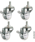 Heavy Duty 2 Inch Swivel Caster Wheels With Side Brake And M8 X 15Mm Stem, Clear Polyurethane Treads on chrome base.