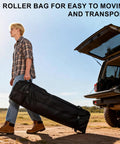 Person transporting 10x10 Pop Up Canopy Tent With One Button Push Setup, Adjustable Height Instant Portable Shelter in roller bag