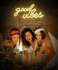 Good Vibes Neon Sign For Bedroom Decor, Warm White LED Neon Lights For Wall Decor, 16 By 8 Inch Accent Light in background