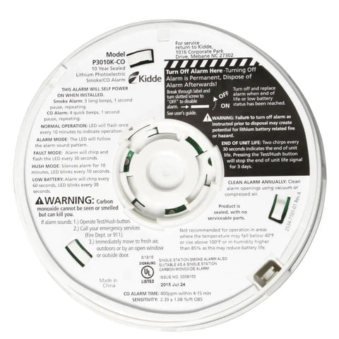 Back view of Worry Free Kitchen Photoelectric Smoke And Carbon Monoxide Alarm With 10 Year Sealed Battery, showing instructions