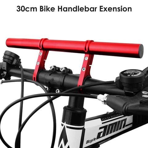 Extra Long 11.8 Inch Bicycle Handlebar Extender Aluminum Alloy Bracket For Mounting on Bikes Crimson Finish attached to handlebar