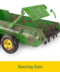 1/16 Scale Big Farm 6210R Tractor With Loader And Spreader Toy Set showing green manure spreader with open gate
