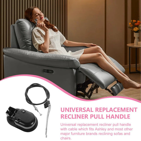 Straight Up Universal Recliner Release Cable Replacement With Heavy Duty Aluminum Spring Pull Handle Simple Swap For Ashley Sofas And Couch Chairs smooth action recliner with new pull handle part.