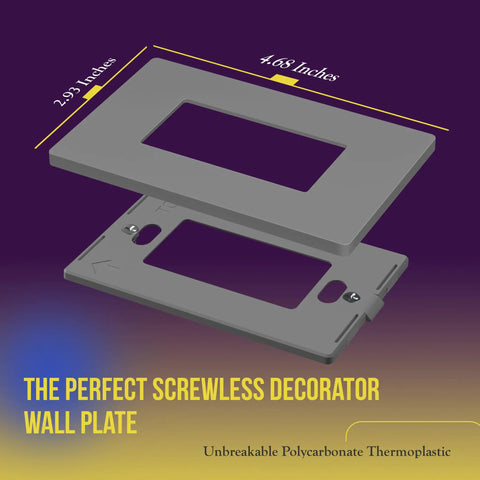 Screwless Decorator Wall Plate 1-Gang Gray Glossy Outlet Cover, Kid Safe And Built To Last, Unbreakable Polycarbonate Thermoplastic