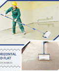 Worker using spiked roller for self leveling with extended handle for bubble free concrete and epoxy finishes, 9 inch roller