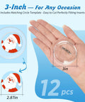 Top Shelf 3 Inch Clear Acrylic Button Pins Bulk 12 Pack DIY Custom Photo Badge Blanks With Snap Together Metal Safety Backings showing a 3-inch pin in hand.