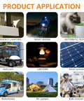 Powerful 12V LiFePO4 Battery With Built-In BMS, 7Ah Deep Cycle usage in various applications like solar and kids' toys.
