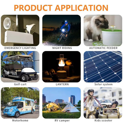 Powerful 12V LiFePO4 Battery With Built-In BMS, 7Ah Deep Cycle usage in various applications like solar and kids' toys.