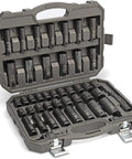 44 Piece 1/2 Inch Drive Impact Socket Set With Standard And Deep SAE/MM Sockets, black oxide finish, in open case