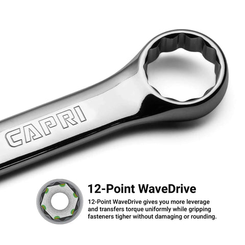 22 Millimeter Metric Combination Wrench, 12 Point, Chrome Vanadium Forged for High Torque, long reach wrench with WaveDrive.