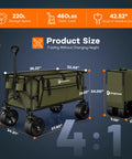 Heavy Duty Collapsible Wagon Cart With 220L Capacity And 460Lb Load, Foldable Beach Wagon On All Terrain Wheels, in use and folded