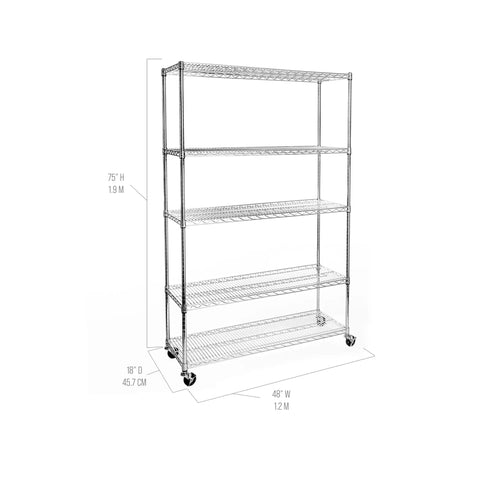Built Like A Tank Heavy Duty 5 Tier Steel Wire Shelving Unit With 800 Pounds Capacity Per Shelf Chrome Plated NSF Certified Adjustable Legs For Garage Commercial Warehouse Kitchen Home Office Utility Storage Rack Organizer System
