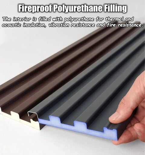 Close-up of 10 Pack Built Tough Corrugated Aluminum Roof Panels with Thermal Insulated Core, highlighting fireproof polyurethane filling.