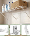 8 Pack 12 Inch Wire Shelf Brackets White Heavy Duty Shelf Support in laundry room with epoxy-coated iron, rust-resistant.