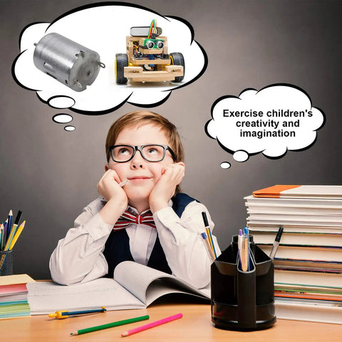 Child imagining using Five Pack DC Motors 3V To 12V Mini Electric Motors for RC Boats and DIY Builds for toys and experiments.