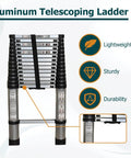 14.5 Ft Telescoping Aluminum Ladder For Home Or Outdoor Use, Foldable Portable Extension With 330 Lb Capacity, Easy Carry Strap, Compact Storage, Lightweight Yet Durable For DIY Projects And Everyday Tasks, folded aluminum telescoping ladder with carry strap