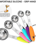 Colorful silicone-handled measuring spoons from Nesting Measuring Cups And Spoons Set Made Of Stainless Steel With Soft Silicone Handles Pro Grade Heavy Duty And Dishwasher Safe Ideal For Measuring Dry And Liquid Ingredients In Cooking And Baking 10 Piece Kitchen Must Have.