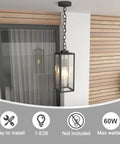 Outdoor Pendant Light Matte Black Adjustable Exterior Hanging Porch Lighting Waterproof Ceiling Mount Lamp With Clear Glass Shade