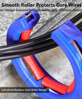 Rugged Cable Pulling Guide Roller With Adjustable Clamp For Safe And Easy Wire Installation Tasks High Tensile Strength Roller With 25 Kg Load Capacity Ideal For Electricians And DIY Pros, blue nylon and steel cable roller guiding black wires