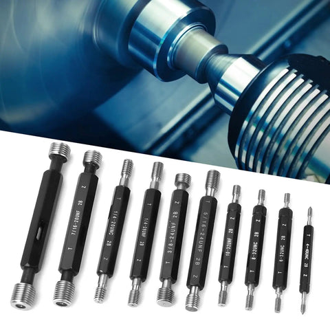 10 Piece Thread Plug Gauge Set For Nut And Bolt Threads Double End Imperial Thread Checker Hand Tool displayed on a surface