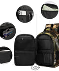 Open Stream Brown Bear Printed Unisex Backpack interior showing compartments and pockets, durable polyester material.