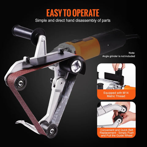 Belt Sander Adapter For Angle Grinder Five Eighths By Eleven Thread Pipe Sanding Attachment with hand operation guide