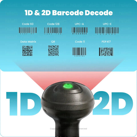 Wired Handheld 2D and 1D Barcode Scanner With Built In Illumination Light USB Plug And Play Scan Tool For QR Codes And Barcodes