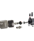 Disassembled submersible water pump with foam filter and fittings 1000 GPH black