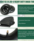 Two Pack Heavy Duty Inner Tubes 15x6.00-6 With TR-13 Valve Stem for Lawn Mowers Tractors ATVs and More, shown in packaging
